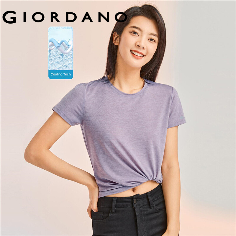 GIORDANO Women T-Shirts G-MOTION High-Tech Cooling Lightweight T-Shirts Stretchy Crewneck Short-Sleeve Print Casual Tee 05322411