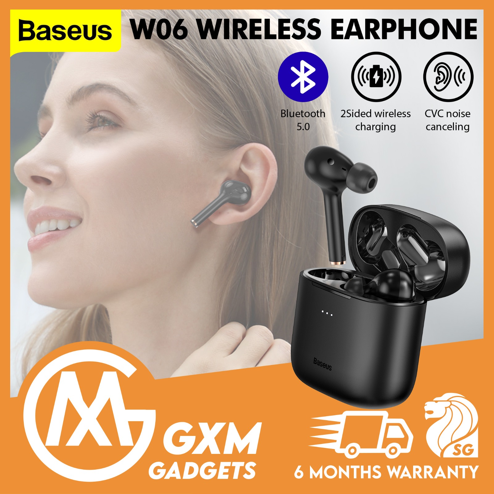 Baseus Encok W06 True Wireless Bluetooth 5.0 Noise Canceling Earbuds Earphone Headset Wireless Charge Ergonomic Touch Sensor IP55 Sweatproof Earbuds