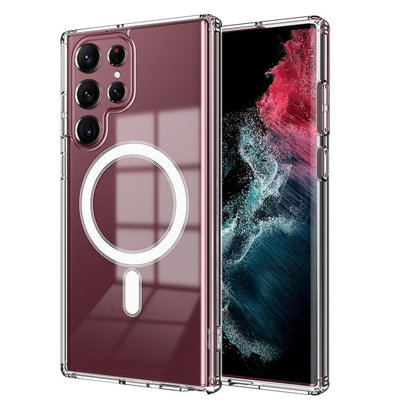 KISSCASE Clear Magsafe Phone Case For Samsung Galaxy S22 Plus Ultra S22Plus S22Ultra Wireless Charge Transparent Crystal Magnetic AirbagCover