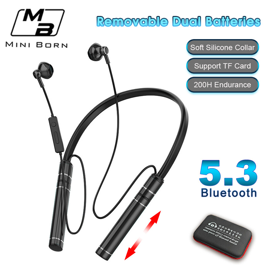 Mini Born TWS Earphone Half In-Ear Headphones Bluetooth 5.3 Earphones Neck Hanging Earbuds Waterproof Sport Earphone HIFI Stereo Headset Support TF Card