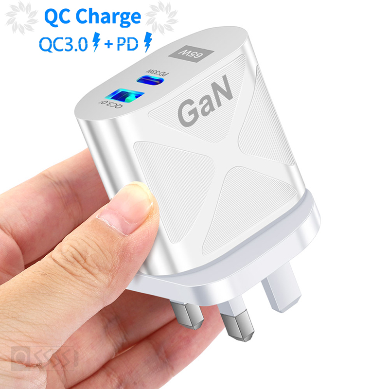 DISOUR Original 65W GaN Fast Charger US/EU/UK Plug Type-C PD+QC3.0 USB 5V/6.6A 9V/3A 12V/2.75A 20V/1.67A Quick Charging For Infinix iPhone Xiaomi Redmi Huawei Oppo Vivi Charge Cable For IOS Android