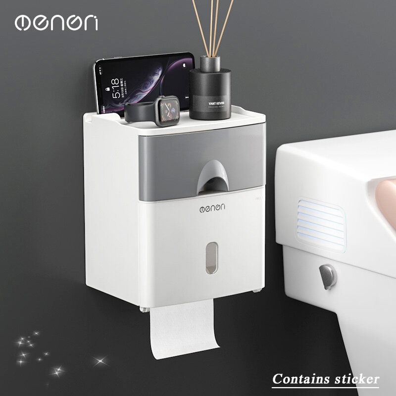 MENGNI High Quality Toilet Paper Holder no drill Waterproof Toilet Tissue Storage Box Wall Mount tissue box Bathroom Accessories Sets