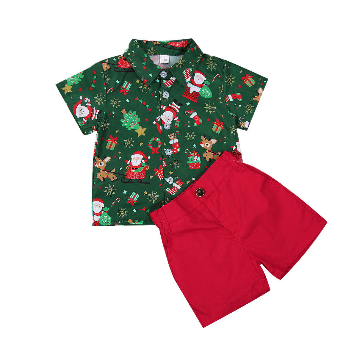 Christmas Children Kids Boy 2Pcs Suit Top+ Short Pants Polo Neck Clothes Set Oufit