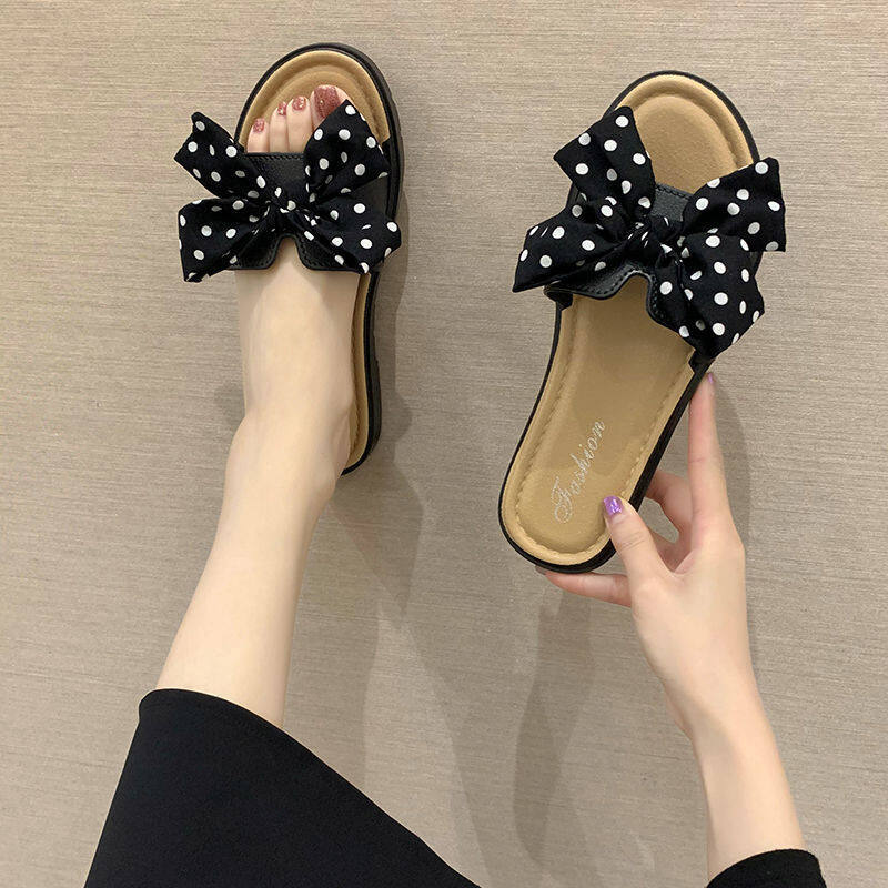 Slippers Women Flat Heels Price Women's Polka Dot Bow Slippers Sweet Casual Outdoor Shoes Sandals Ladies 2021 New Summer Wholesales