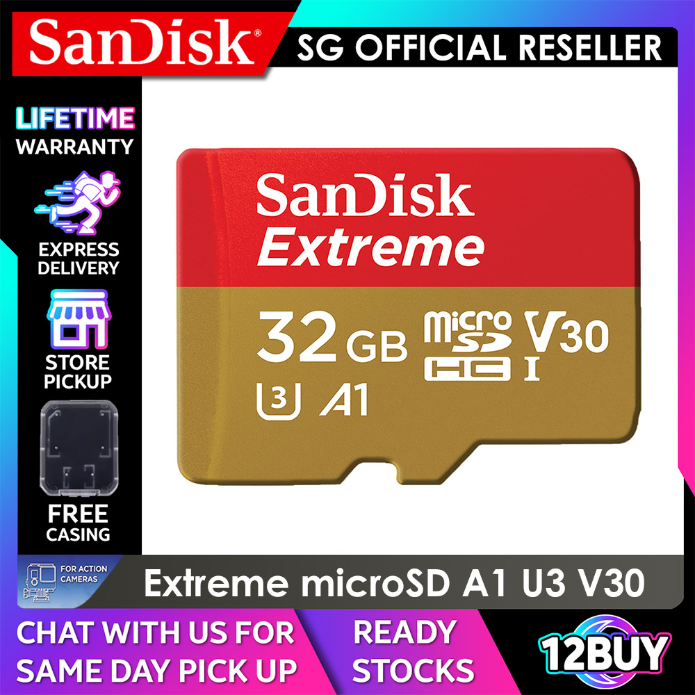 SanDisk Extreme microSD Card Full 4K V30 U3 UHS-I C10 32GB 100mb/s 64GB 170MB/s 128GB 256GB 400GB 512GB 1TB 190MB/s 160mb/s QXAF QXAH QXAA QXAV 12BUY.MEMORY