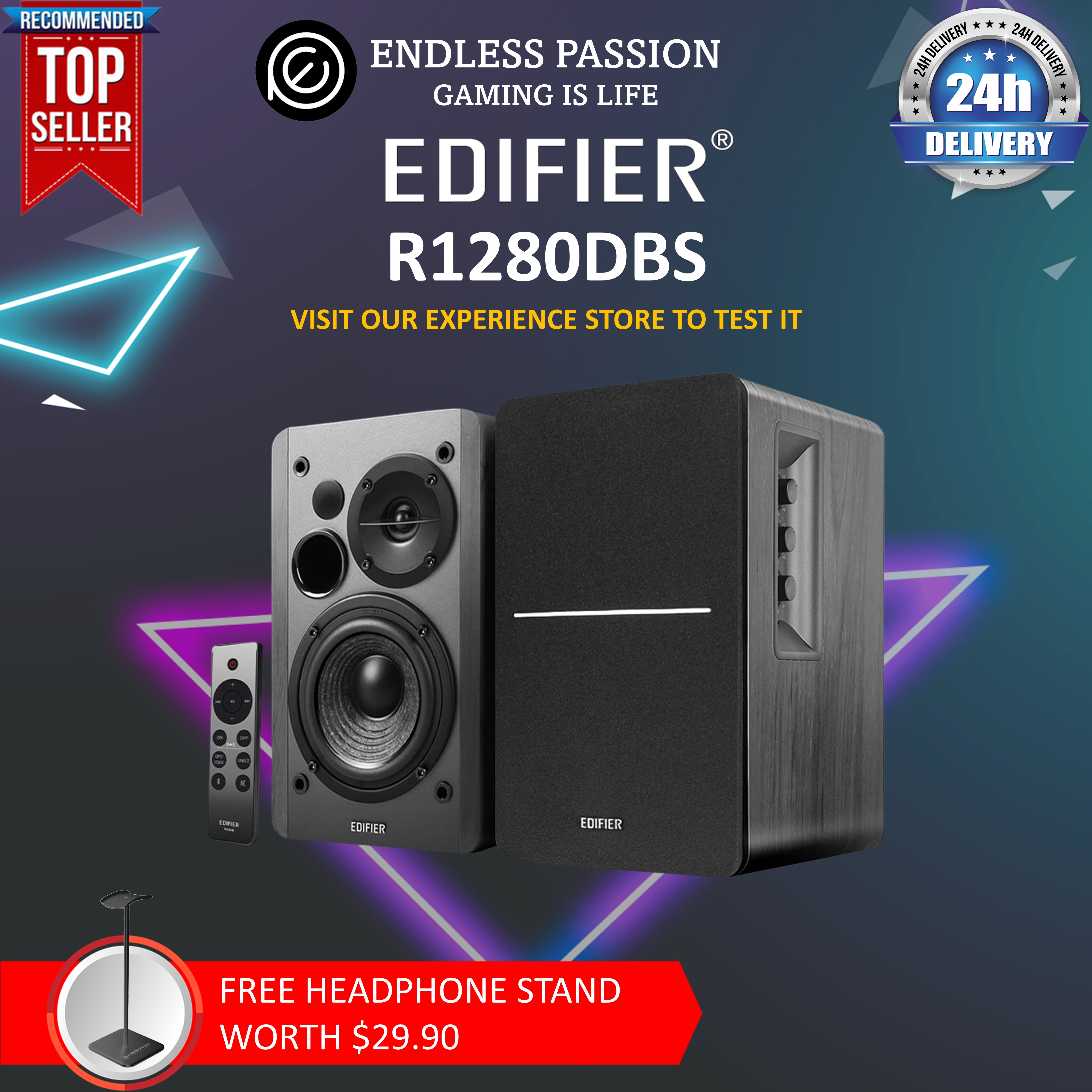Edifier R1280DBS Active Bluetooth Bookshelf Speakers - Optical Input - 2.0 Wireless Studio Monitor Speaker - 42W RMS with Subwoofer Line Out