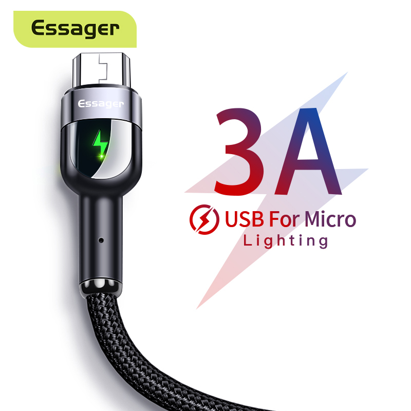 Essager 0.5m/1m/2m LED Micro USB Cable Fast Charging Charger Microusb Cable For Samsung Xiaomi Redmi Android Mobile Phone Data Wire Cord
