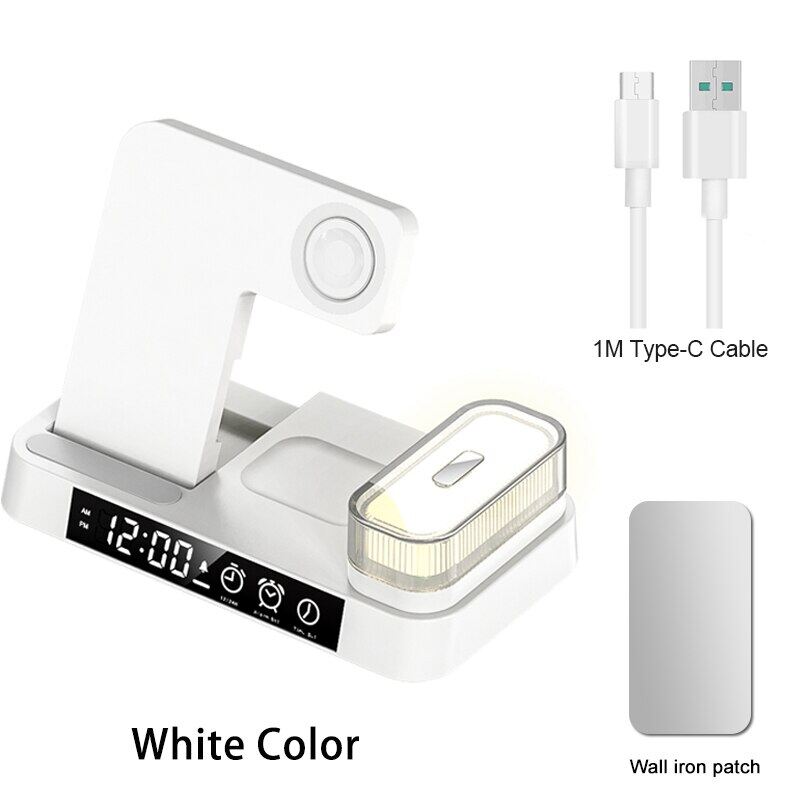 HOCE 30W 3 in 1 Qi Wireless Charger For iPhone 14 13 12 11 Pro Max XR XS X Apple Watch 8 7 6 5 4 3 2 SE Alarm Clock Fast Charging Station With LED Light For Airpods Pro 3