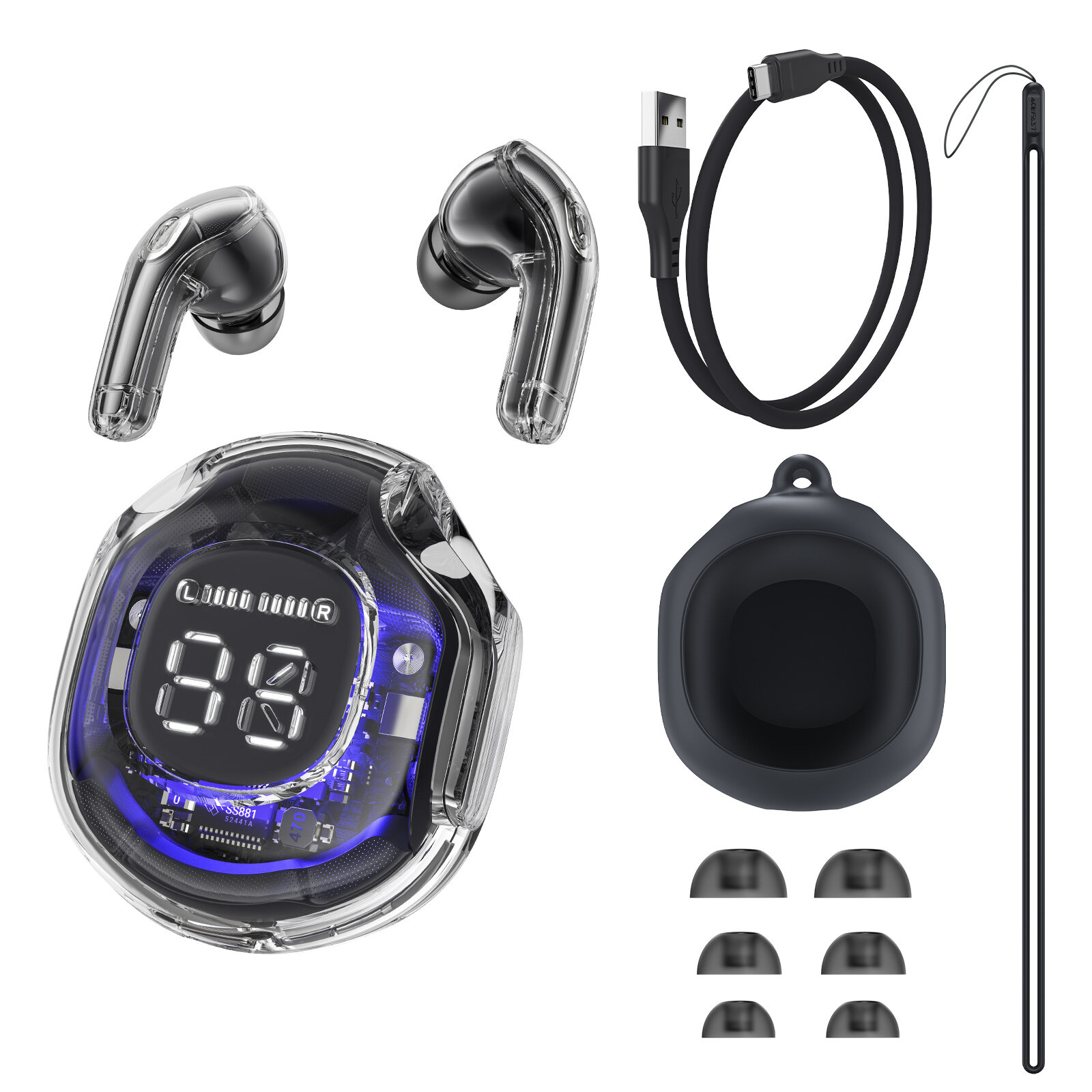 ACEFAST T8 TWS Earphone Wireless Bluetooth 5.3 Headphones Sport Gaming Headsets Noise Reduction Earbuds LED Digital Display High-Fidelity Stereo Earphones With Mic Bass Touch Control Headphones For Al