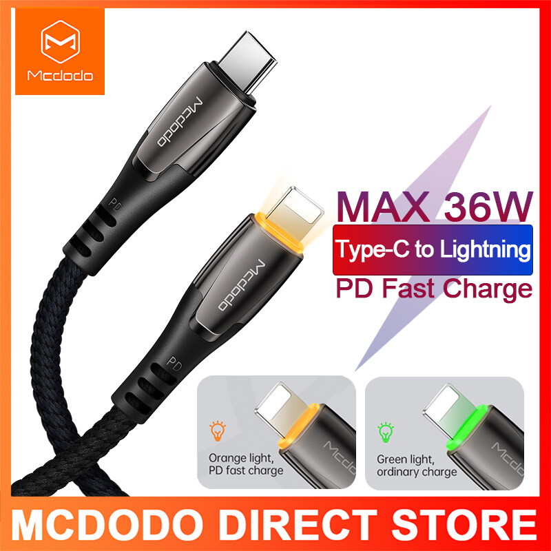 Mcdodo Smart indicator USB-C PD Fast Charging Cable Type C to For Lightning 36W 3A Charger Data USB C to For iPhone 12 mini 12 Pro Max/ XR XS Max 8 11 11pro PD ISO 14 Cable