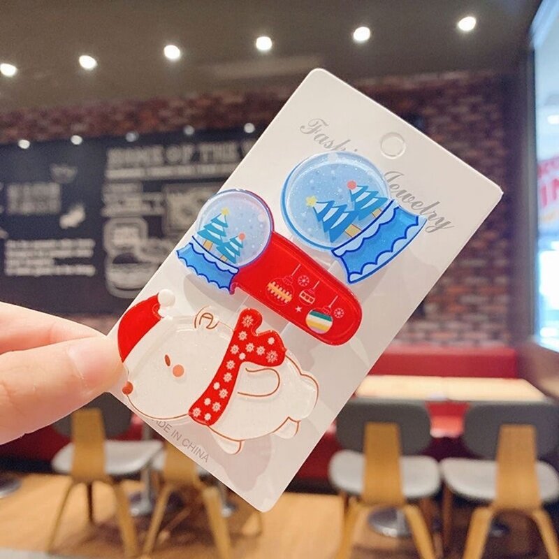 FINE TOO 3pcs/set Cute Cartoon Christmas Hair Clip Set Baby Kids Santa Bear Hairpin Fashion Accessories