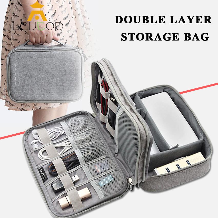 LEVTOP Travel Storage Bag Portable Double Layer Gadget Bag Electronic Digital Organizers Waterproof USB Storage Bag Multi-function Large Capacity Cable Organizer Bag
