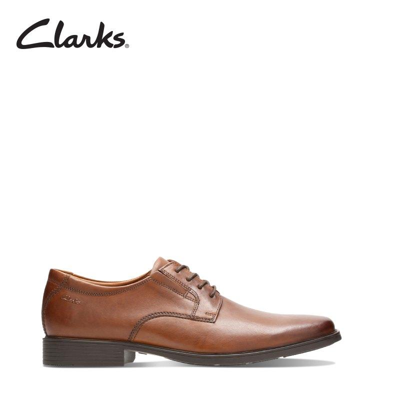 Clarks Tilden Plain Dark Tan Leather Mens Clarks Collection with Ortholite Technology Wide Fit