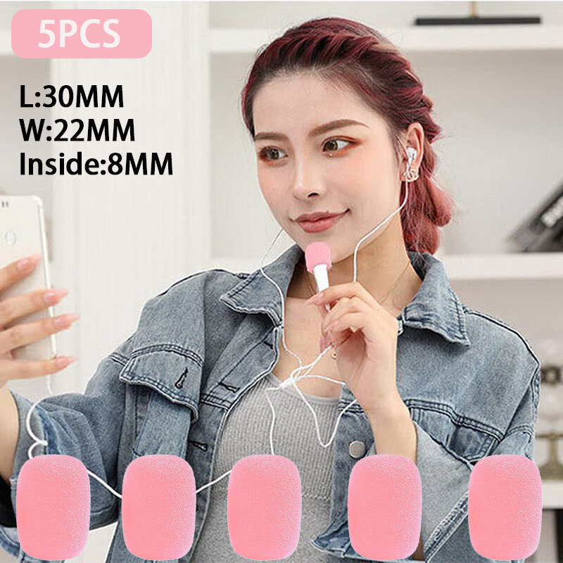 BlueWow Lapel Headset Microphone Windscreen, Pink Microphone Sponge Foam Cover Mini Size Lavalier Microphone Windscreen for Variety of Headset Microphone