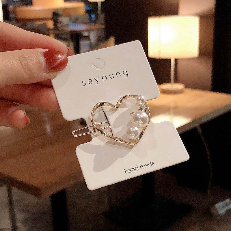 Women Rhinestone Hair Clips Geometric Hollow Pearl  Hairpin Barrette Girls Korean Style Vintage Hair Accessories Simple Hairgrip