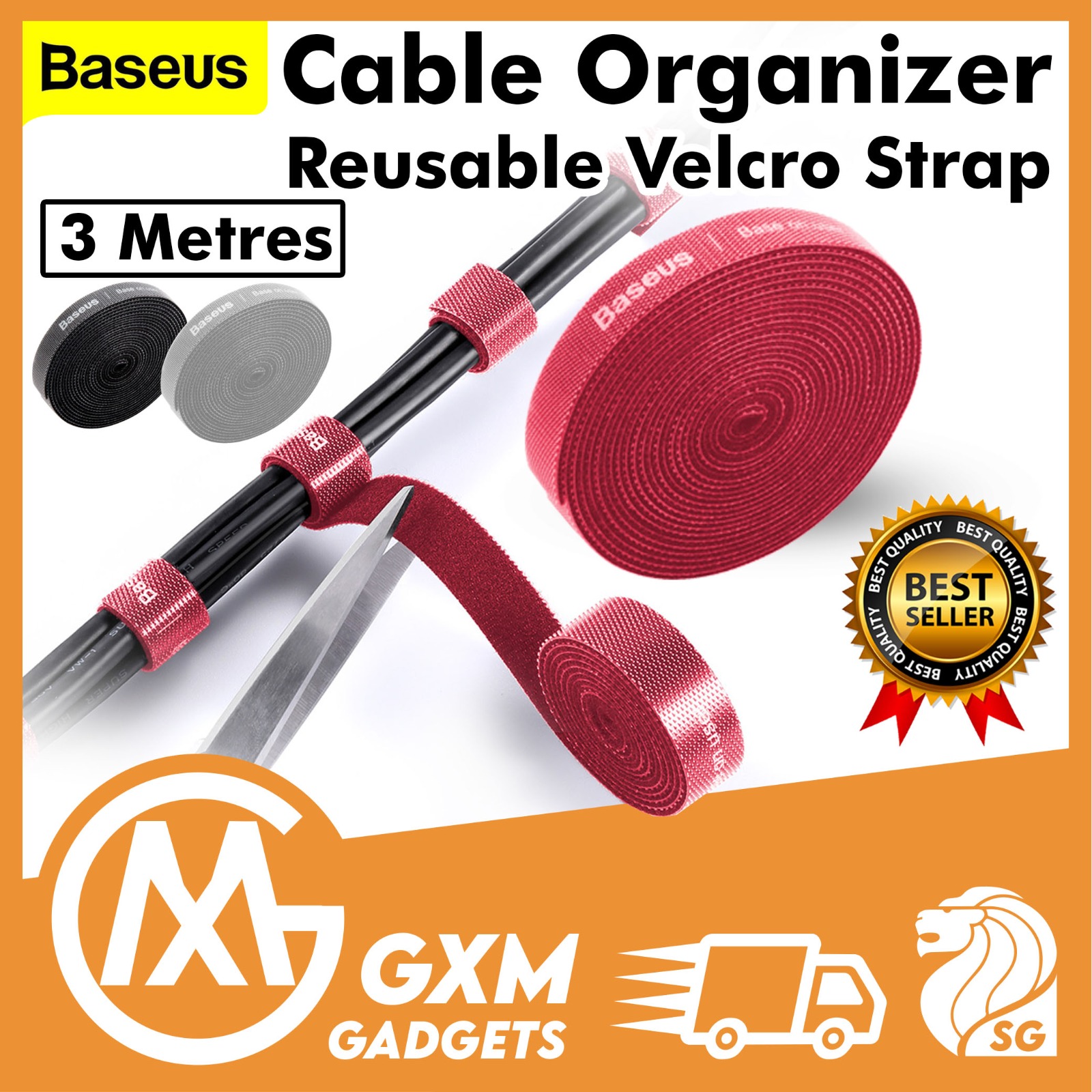 Baseus Rainbow Cable Tape Organizer Circle Velcro Strap Reusable Cable Tie Fastening Tape Wire Organizer 3m