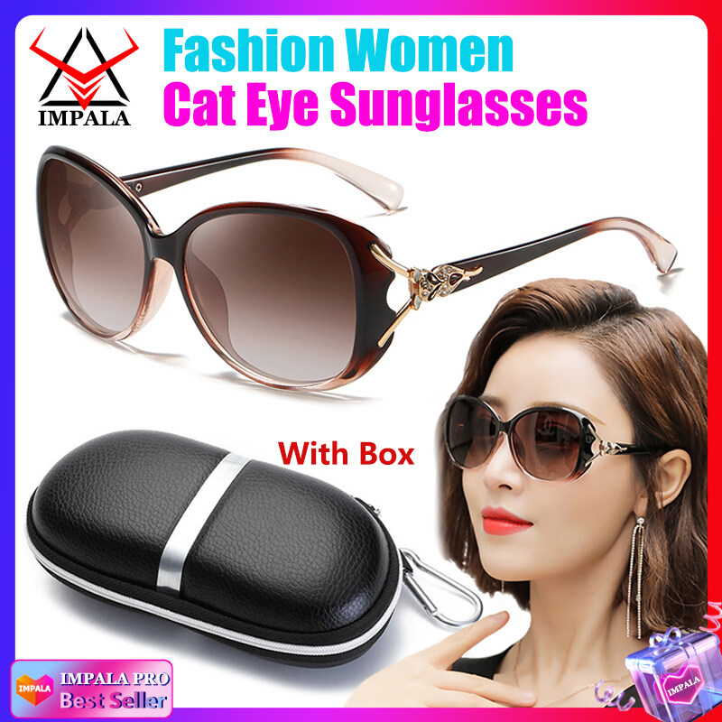 IMPALA QT102L Fashion Women Sunglasses Anti Glare UV Protection Korean Style Sun Glasses With Glasses Case Resin HD Lens Black Shades Oversized Glasses