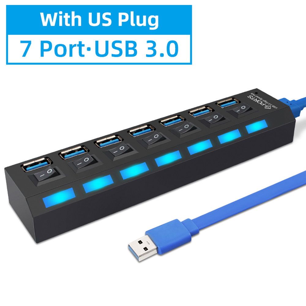 STIGER USB 3.0 HUB Multi USB 2.0 Splitter 4/7 Port Multiple Expander with Switch Power Supply Adapter for PC Laptop