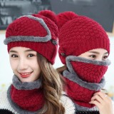 1 set(3pcs) Winter Hat Scarf Mask Set Thick Warm Knit Outdoors Ski Beanie Hat and Scarf For Women - intl