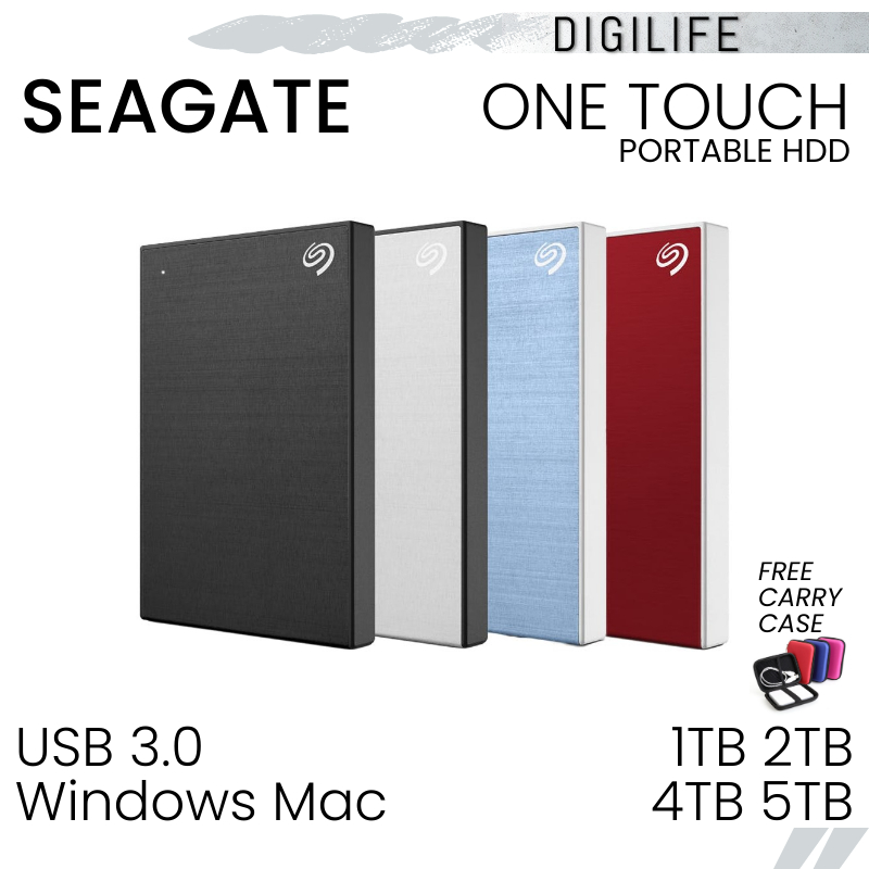 Seagate One Touch Portable External Hard Drive - Previously known as Backup Plus (1TB / 2TB / 4TB / 5TB) - BLACK RED BLUE SILVER - Free HDD Pouch