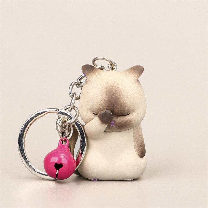 CTET Cute Shy Cat Keychains Chubby Kitten Keyring Trinket Bag Ornament Keys