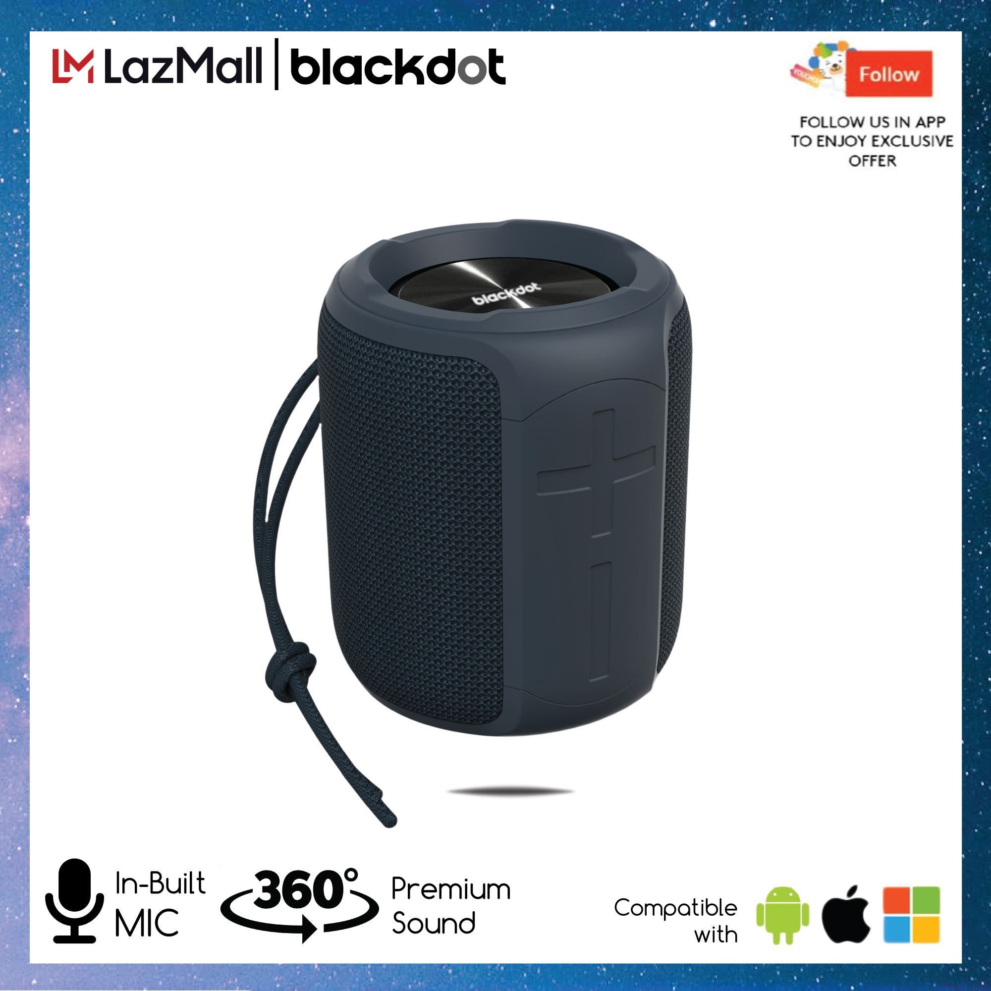 Blackdot eFlo Wireless Speakers With 360 Premium Sound, In-built Mic & IPX7 Waterproof