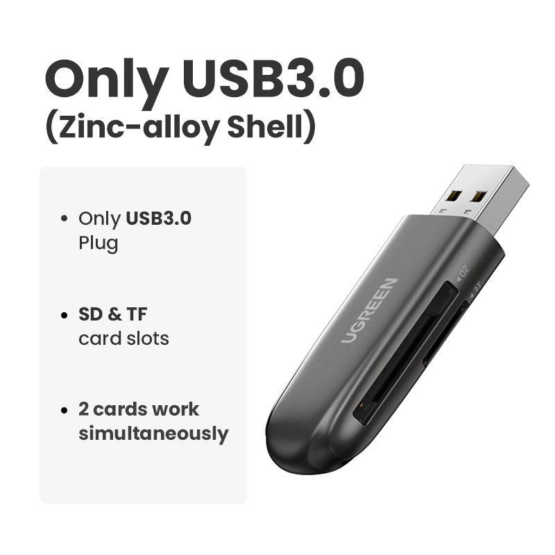 UGREEN 2 in 1 Card Reader USB 3.0 for SASMUNG S20+/S10+/S9/Note 10/Huawei P40/Dell/Lenovo/ThinkPad USB 3.0 SD TF OTG Type C Smart Memory Card Adapter for Laptop USB 3.0 Cardreader SD Card Reader Read 