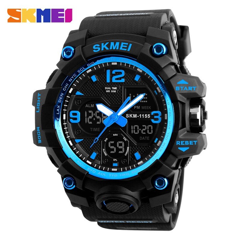 SKMEI Dual Display Watch New LED Backlight Sports Watches Mens Analog Quartz Digital Watch Male Clock Man Wristwatches 1155B
