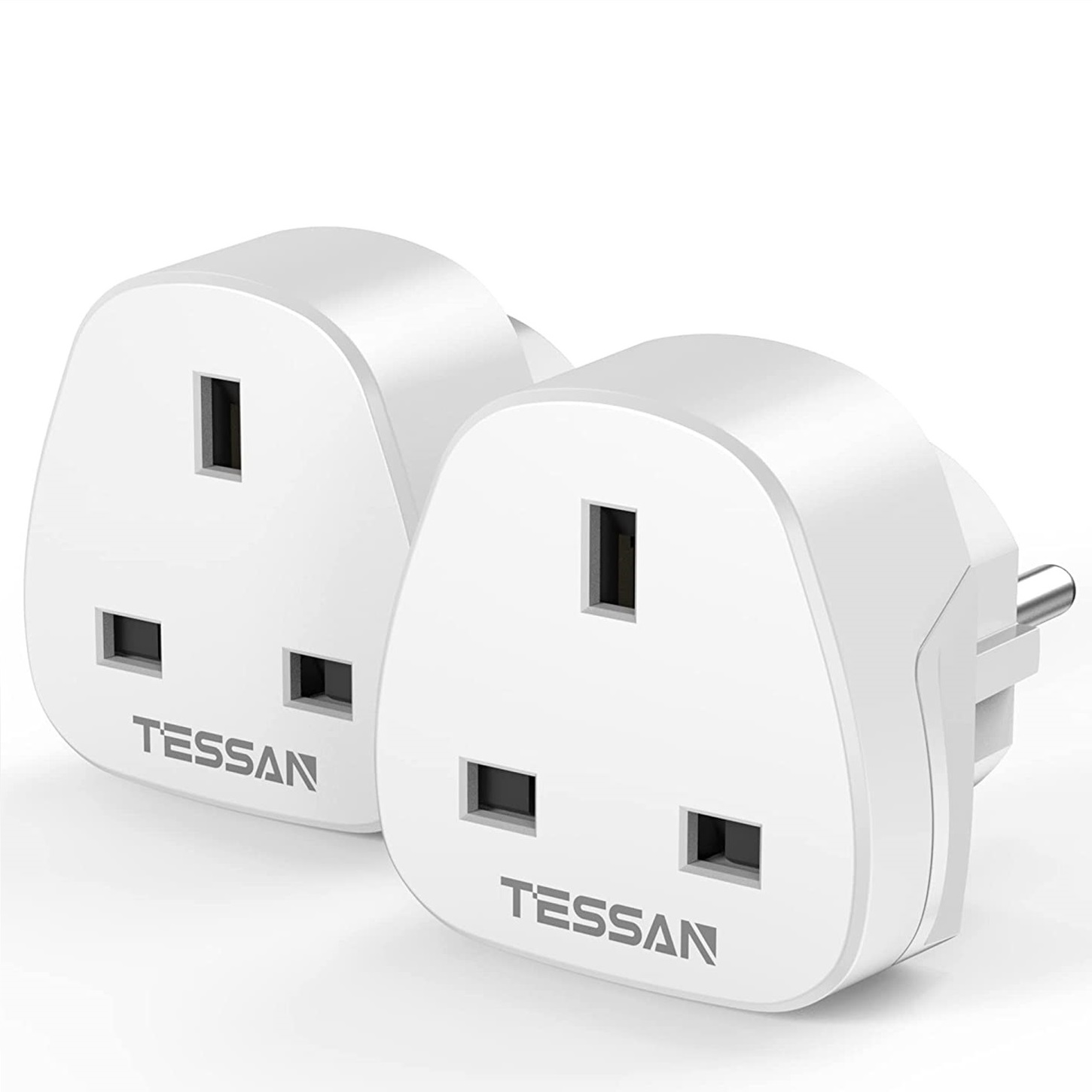 2 Pack Singapore 3 Pins to Europe 2 Pins Adapter Plug UK/Malaysia/HK ,UK to European Plug Adapter, TESSAN Grounded Adapter Plug UK to Europe, Travel Plugs UK to EU, Plug Adapters for Europe Euro for S