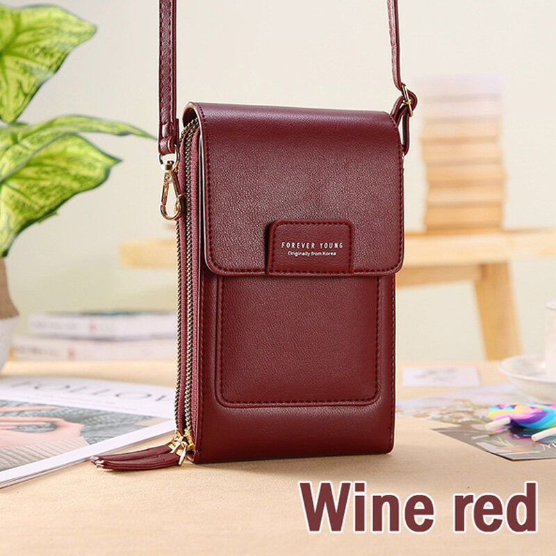 RFID New Women Double-layer Waterproof Leather Large Capacity Touch Screen Shoulder Bags Female Crossbody Bags Girls Handbag Phone Purse