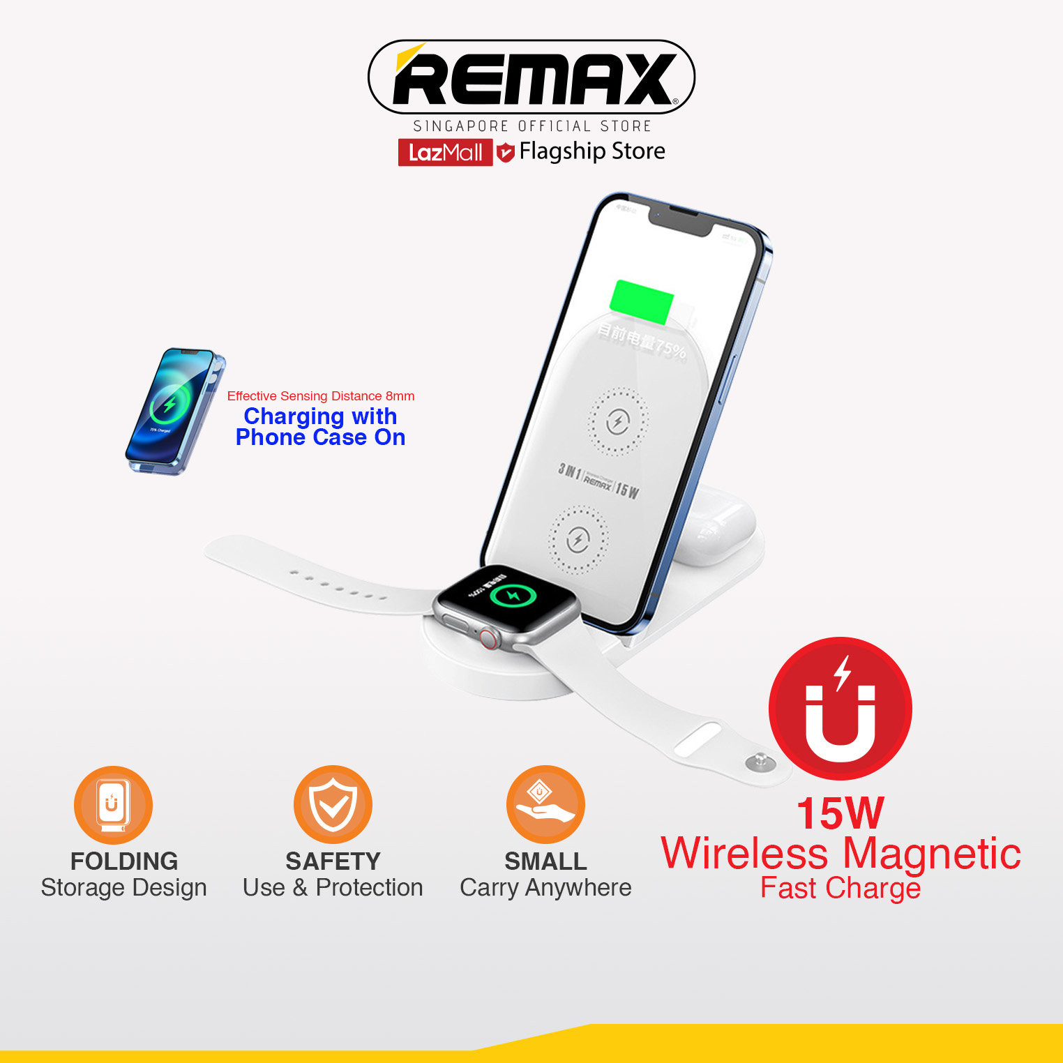 [Remax Energy] RP-W57 Mintai Series 15W Multifunctional Foldable 3-In-1 Wireless Charger