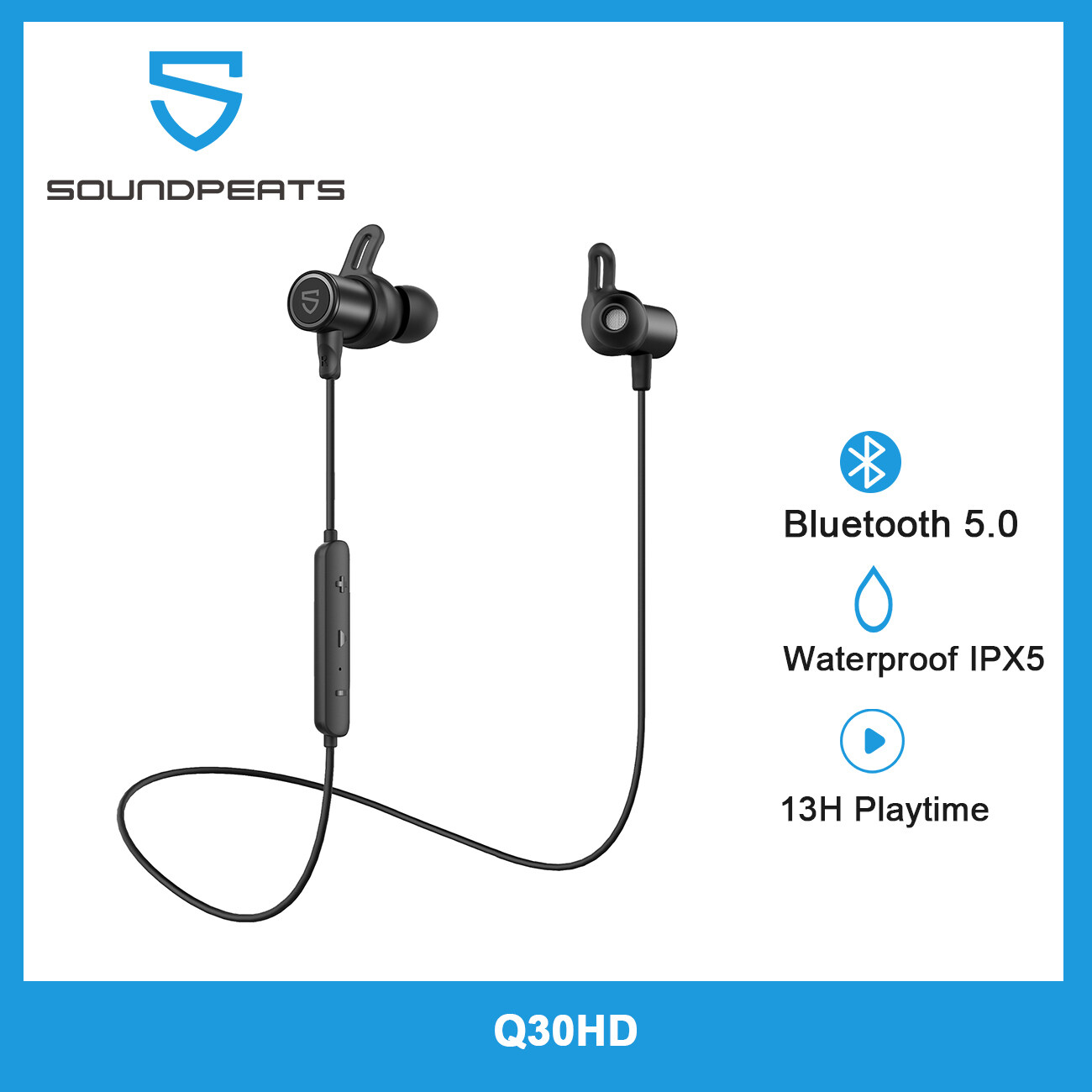 SoundPEATS for Q30 HD Magnetic Bass Wireless Bluetooth In-Ear Earbuds Sport IPX5 Waterproof Earphones with Mic