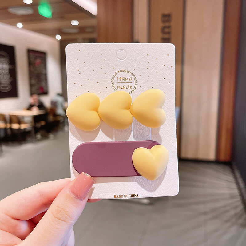 Candy Color Heart Hair Clips Women Bangs Clips Sweet Cute Korean Style Hairpins Girls Hair Accessories Set