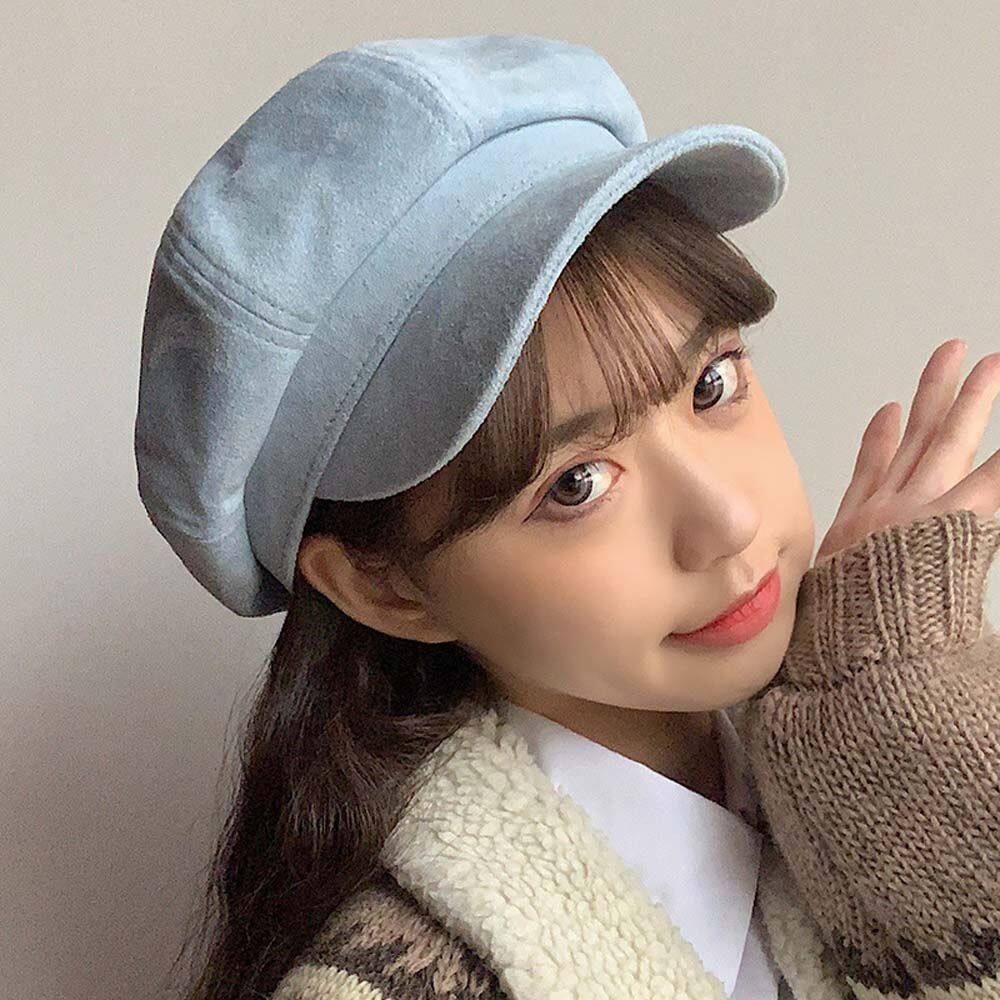 HUIHEYU Berets for women Bucket Hats Retro Sweet Girl Metal Buckle Khaki Coffee Black Red Drawstring Painter Hat Octagonal Cap Korean Style Hat Women Berets Brim Beret Suede Brim