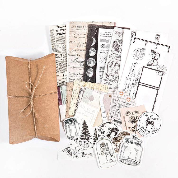 30 Pcs/set Vintage Scrapbooking Diy Stickers Pack Decorative Retro Natural Collection Diary Journal Washi Paper Sticker for Art