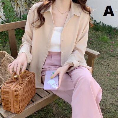 Women Clothing Long Loose Sleeve Polo Colar Fashion Tops