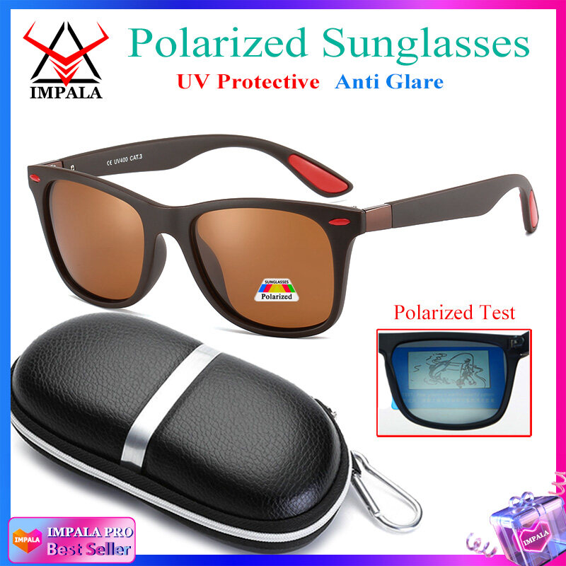 IMPALA PG117L Fashion Polarized Sunglasses for Men and Women Anti Glare Sun Glasses Driving Fishing UV400 Protective HD Lens with Glasses Case
