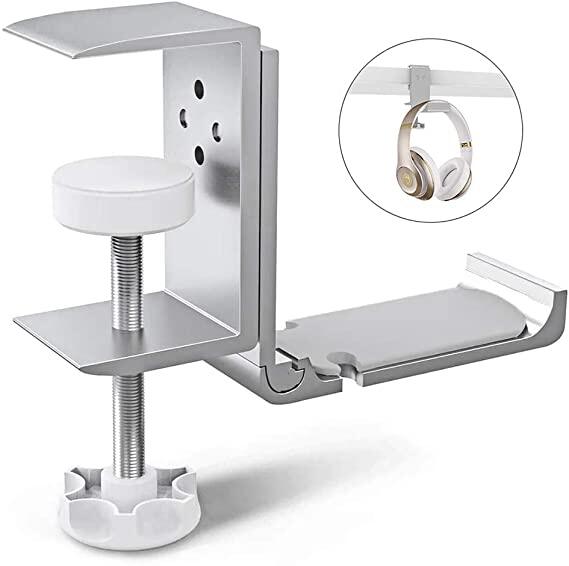 [2021 Upgrade] BlueWow XJL-DB02 Desk Hook Headphone Stand Hanger, Foldable Aluminum Alloy Headset Holder, Multi-Function Gaming Headset Hanger Mount with Cable Clip Organizer