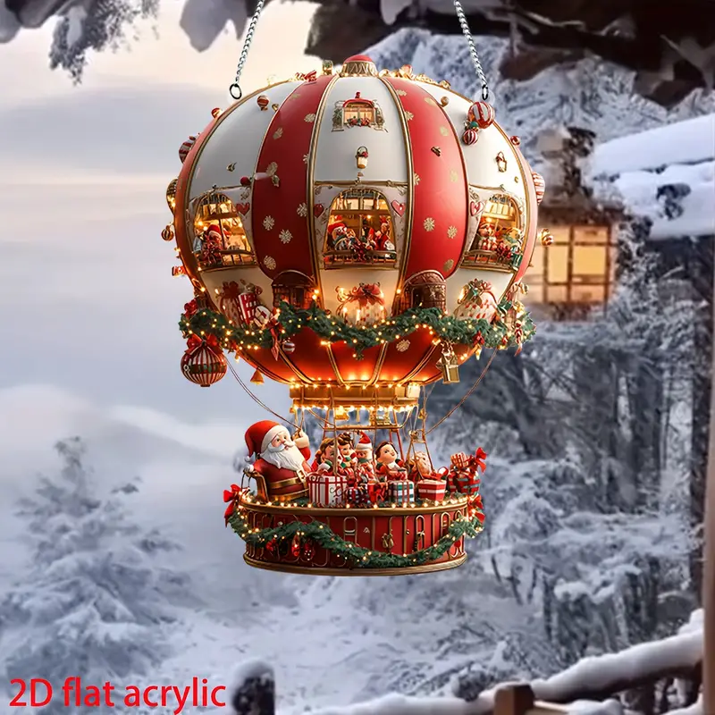 1pc, Christmas Hot Air Balloon with Santa and Gifts Sign (9.8in*7.7.5in)