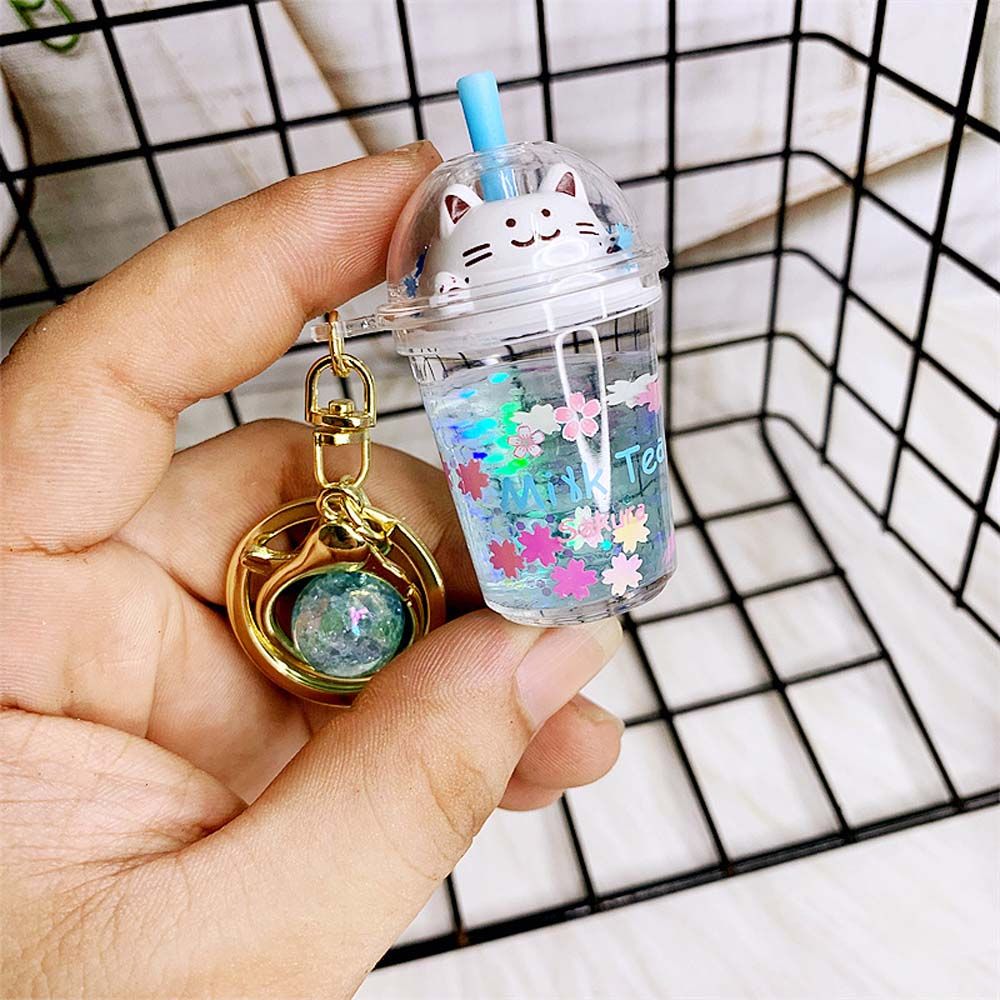 IIWEIKE Gifts Mini Cartoon Ornaments Bag Pendant Women Kids Key Holder Sakura cat Key Ring Car Key Chain Milk Tea Bottle Keychain