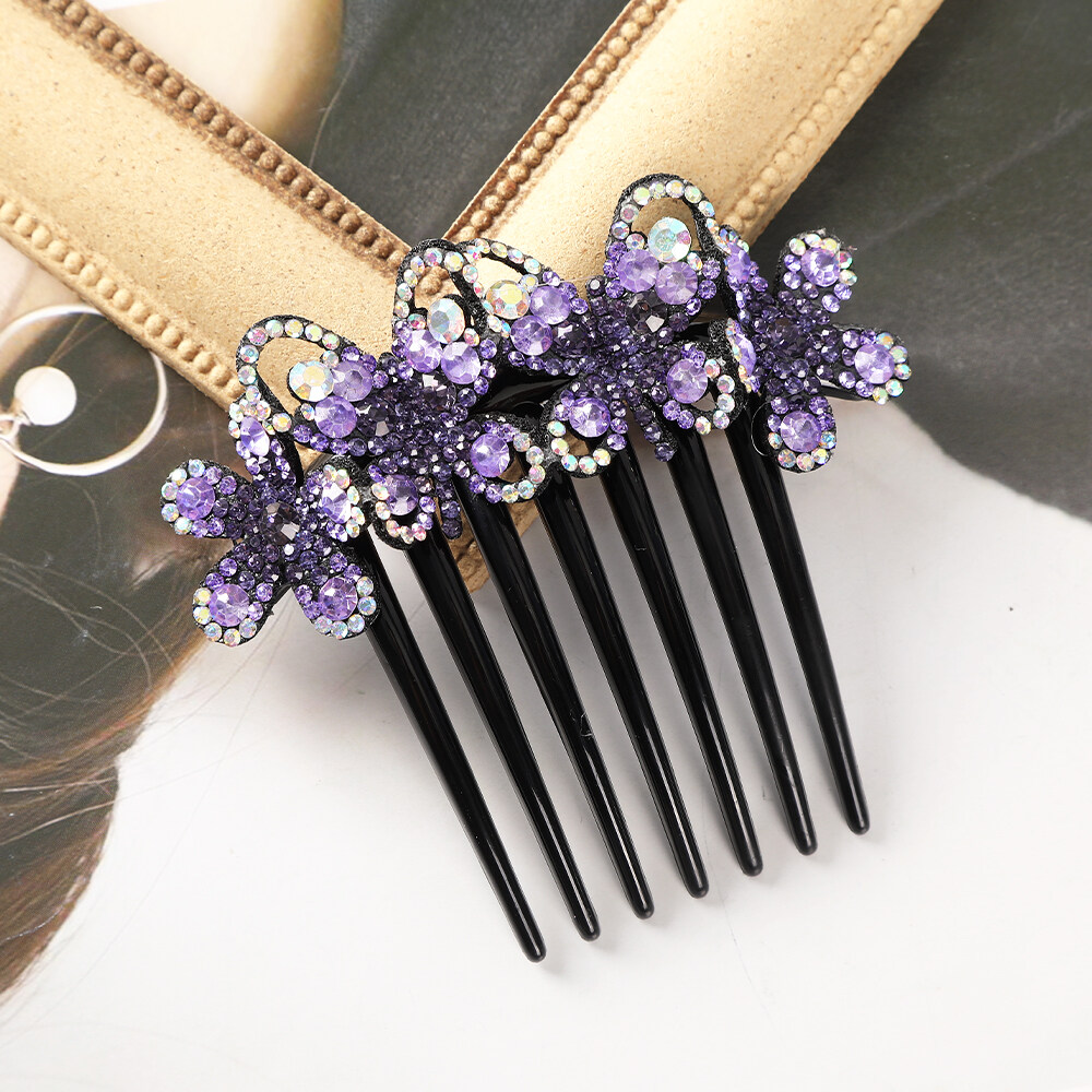 1pc Retro Rhinestone Seven-tooth Comb Bow Hair Clip for Women Non-slip Flower Hair Comb Hair Accessories