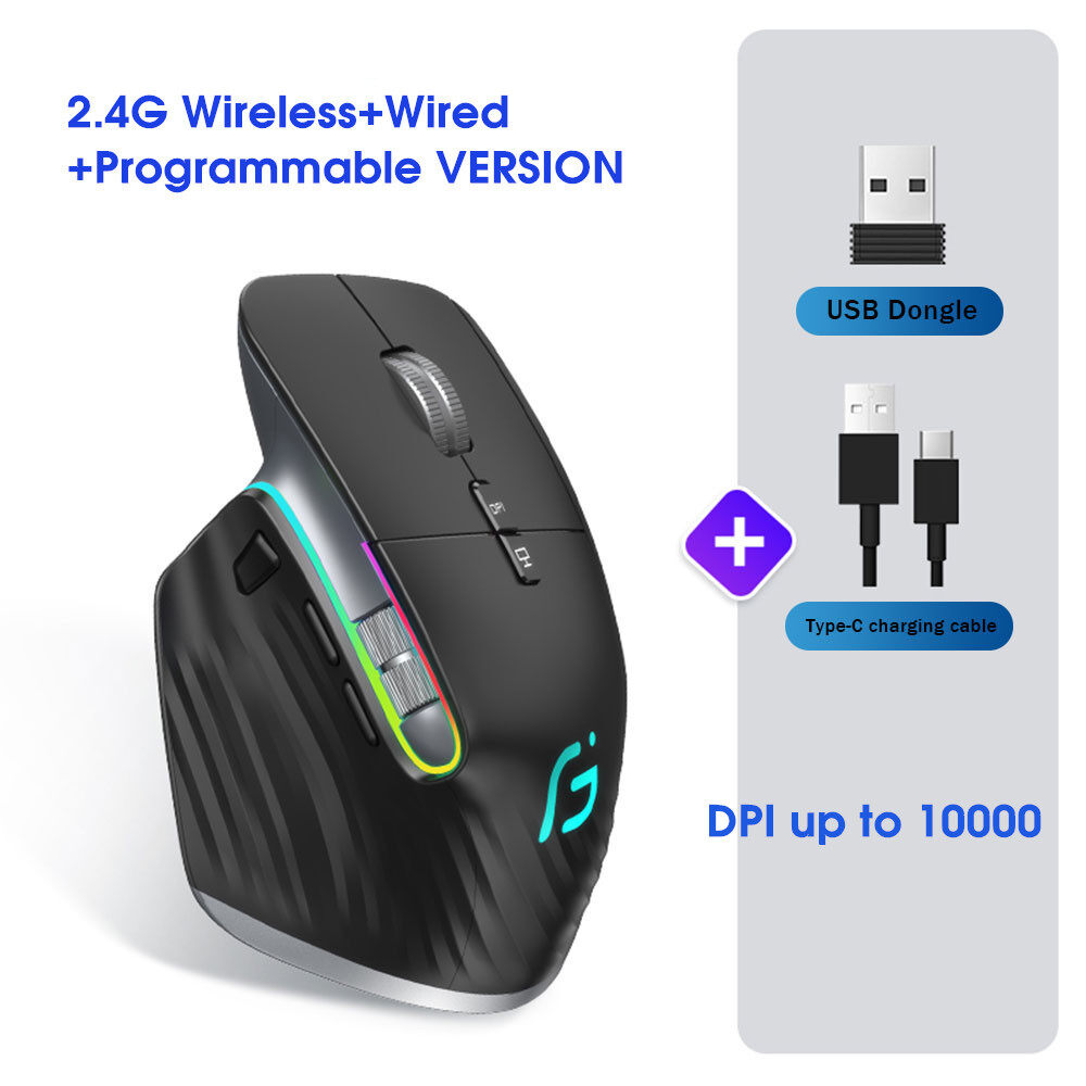 VICTSING M10 Dual Mode BT1+BT2+2.4G Wireless Bluetooth Mouse Multi-Device Ergonomic Rechargeable RGB 4000 DPI Mice