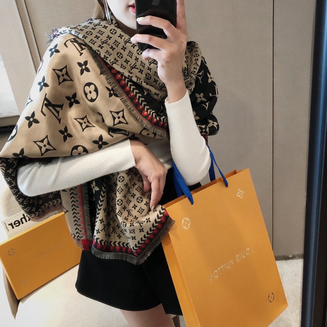 ♀✘ↂ  Original LV Scarf Warm Scarf Ladies Cashmere Pure Wool Blanket Cashmere Scarf Neck Headband Headscarf Casual Winter Scarf Shawl Scarf