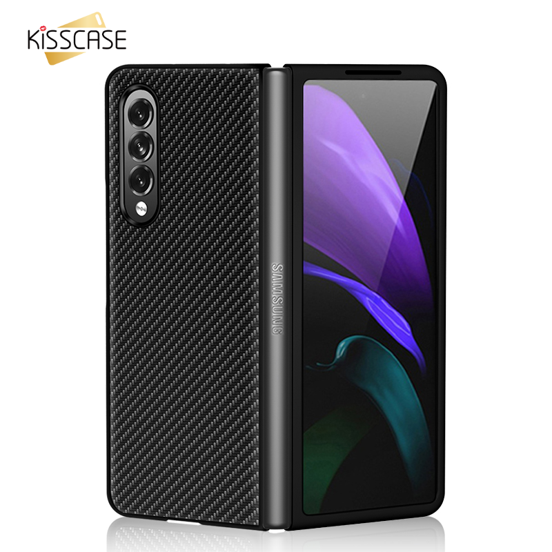 KISSCASE Suitable for Samsung Galaxy Z Fold 3 5G  Z Fold  4 Z Fold 2 Carbon Fiber Shockproof Non-slip Solid Color Phone Case Pu Leather All-inclusive Metal Camera Ring