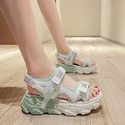 Women Shoes Shop Sporty Two Tone Neon Sandals with Heels