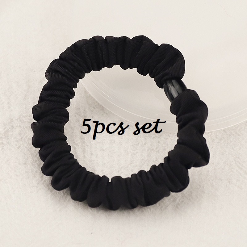 [SG | Smooth & Tight] 5pc Black Coffee Beige Color French Style 5-6cm Slim Hair Scrunchies Hair Tie Hair Band for School Office, Dress Up