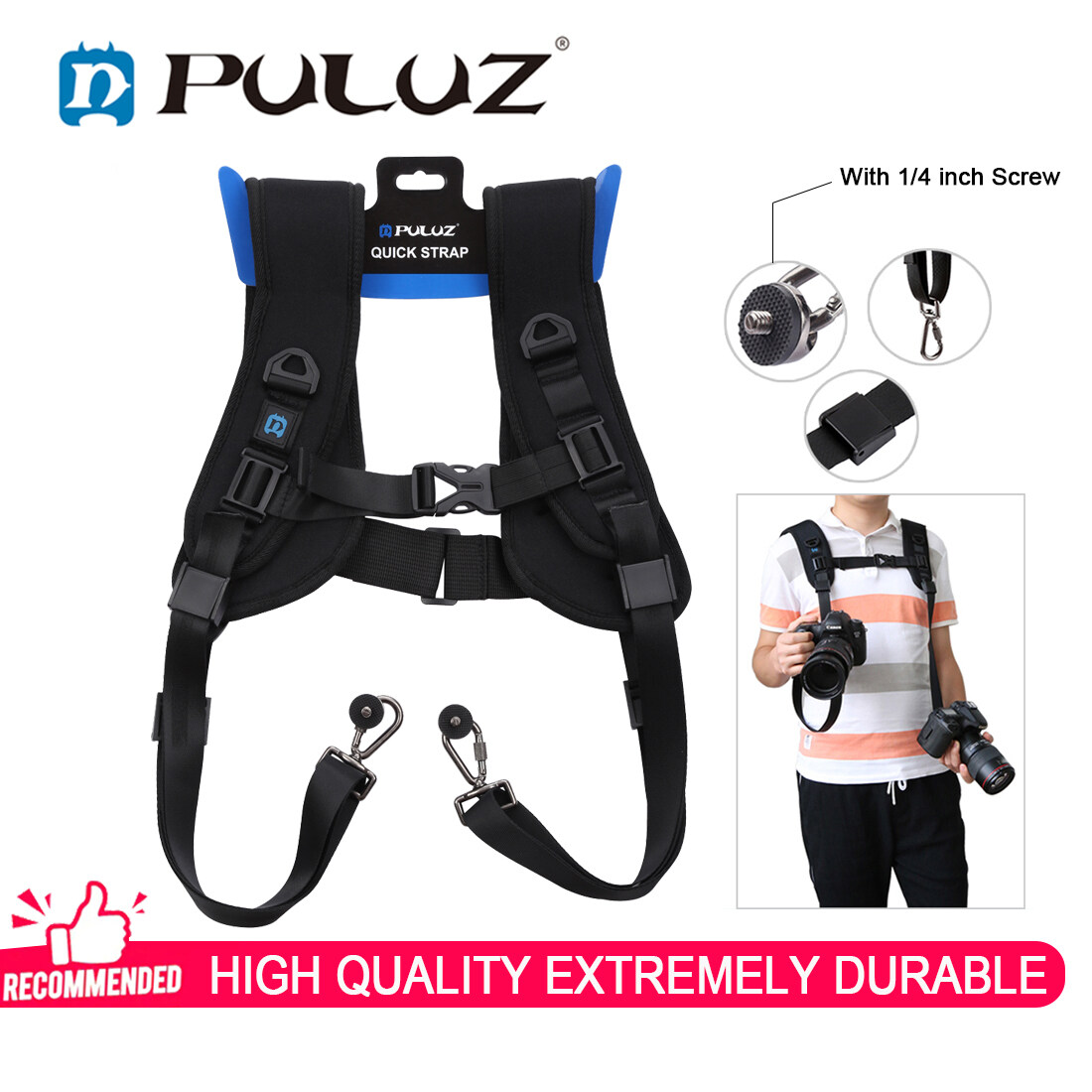 PULUZ Quick Release Double Shoulder Professional Rapid Camera Shoulder Sling Neck Wrist Strap for Canon Nikon Sony DSLR ILDC DV Outdoor Shooting