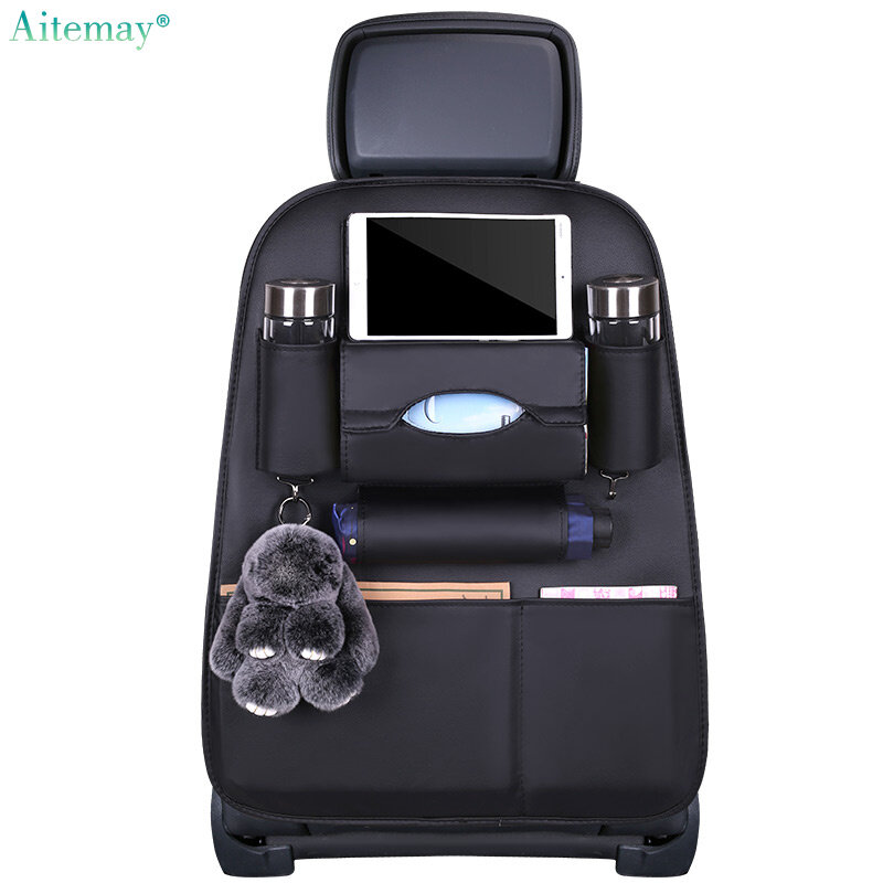 Aitemay Pu Leather Pad Bag Car Seat Back Organizer Foldable Table Tray Travel Storage Bag Foldable Dining Table Car Seat Storage Bag