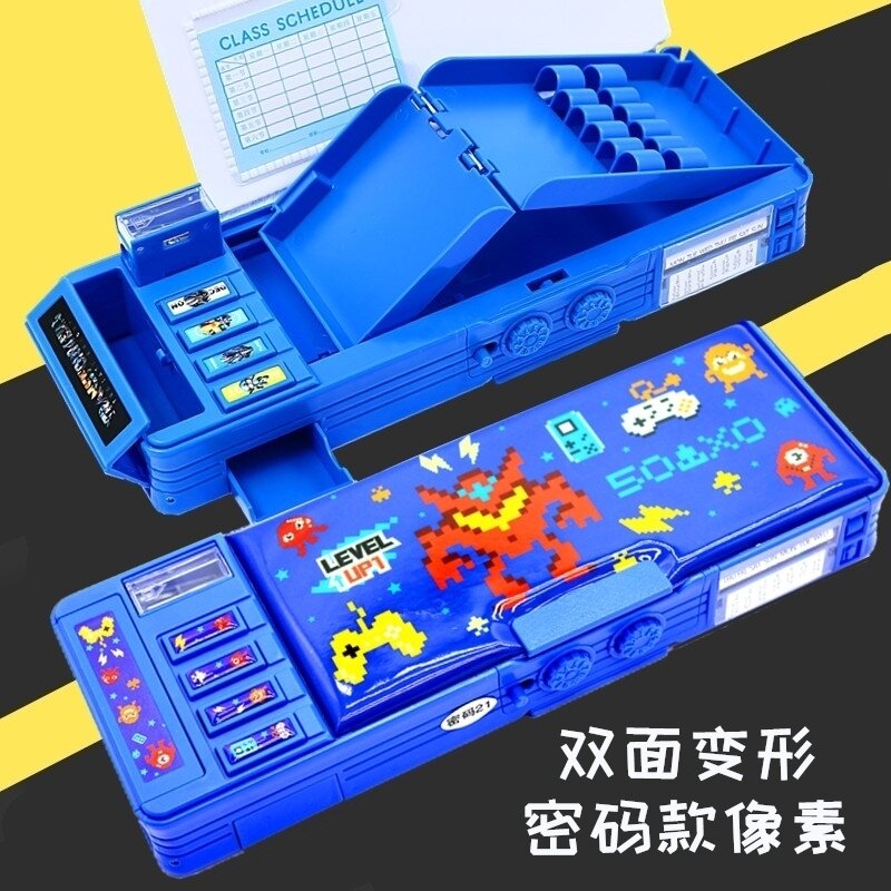 Multifunctional Password Lock Stationery Box Transformer Pencil Case Primary School Student Male Creative Deformation Personality Kindergarten Children Boys and Girls Grade 1-3 Boys and Girls Plastic 