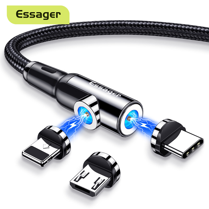 Essager Magnetic Cable Micro USB / Type C / 8 Pin Fast Charging Cable Compatible with iPhone Samsung Huawei xiaomi Magnet Charger Android （One cable with one plug）